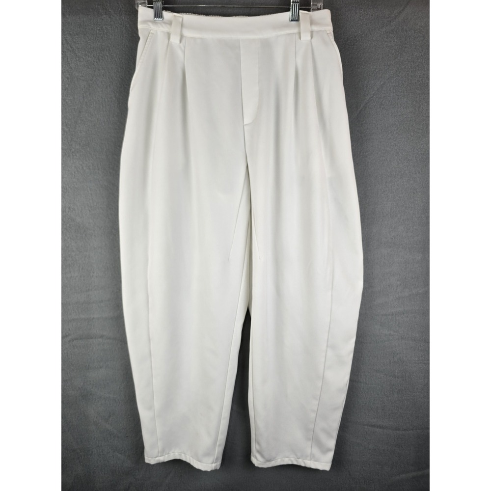 Halara Women's Mid-Rise Barrel Leg Pants Pleated Pull On White Size S
